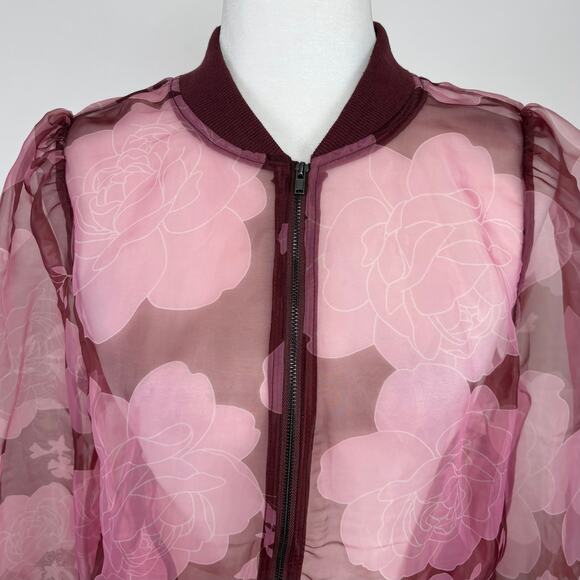 Anthropologie Dolan Sheer Organza Floral Full Zip Bomber Jacket Size Medium - Picture 6 of 15